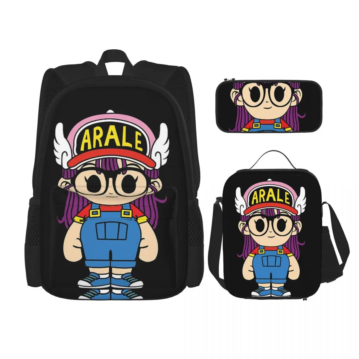 

Arale Dr.Slump Backpacks Boys Girls Bookbag Children School Bags Cartoon Kids Rucksack Lunch Bag Pen Bag Three-Piece Set