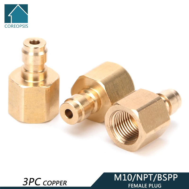 M10x1 Thread Copper Quick Coupler Connector Fittings1/8BSPP Air Refilling Adapter 1/8NPT 8MM Quick Plug Socket Air Pumps 3pcs