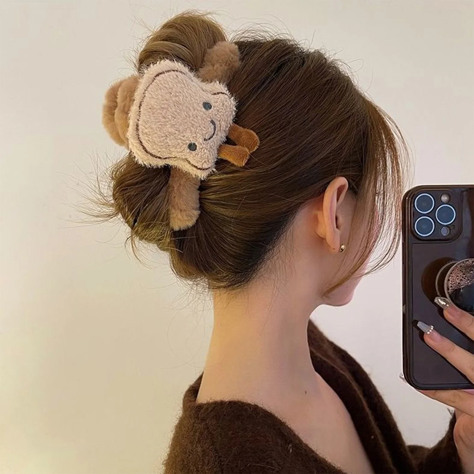 Große Haarklammern, niedliche, flauschige Plüsch-Toast-Haarfang, Haarspange, Kieferklemme für Frauen und Mädchen, dickes, dünnes Haar – Detail 2