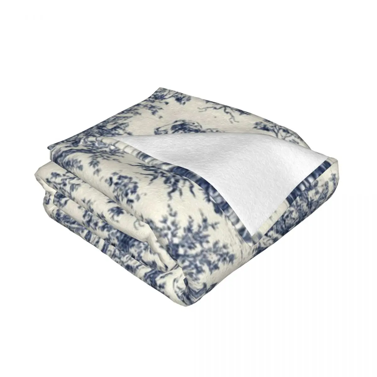 3D Print Vintage Toile De Jouy Blankets Breathable Soft Flannel Summer Navy Blue And White Throw Blanket for Sofa Car Bedroom