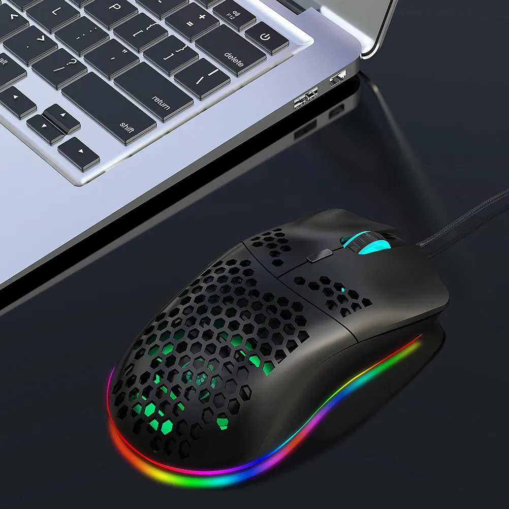 Rgb LED Wired Gaming Mouse 6400Dpi 6-Level Dpi Adjustment Ergonomic Grip Programmable Rgb Modes Turn Off Design