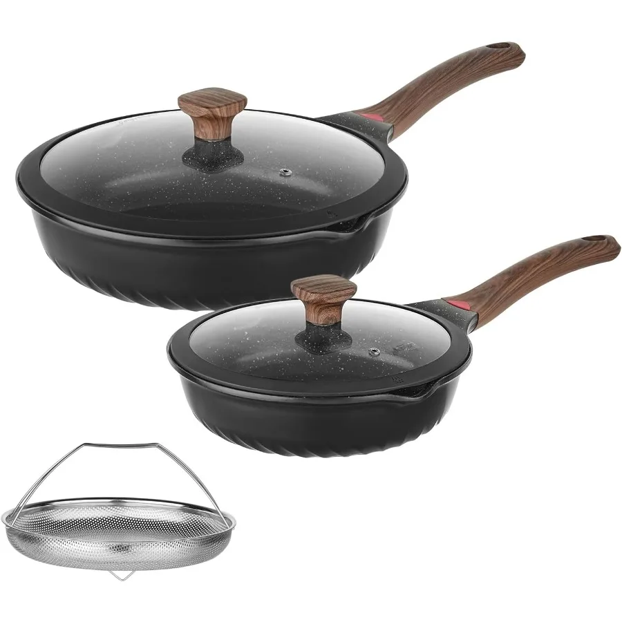 

Non Stick Frying Pans Set 10 12 Ceramic Pan with Lid for Efficient Cooking Deep Frying Pan Saute Skillet with Visual Heat Indic