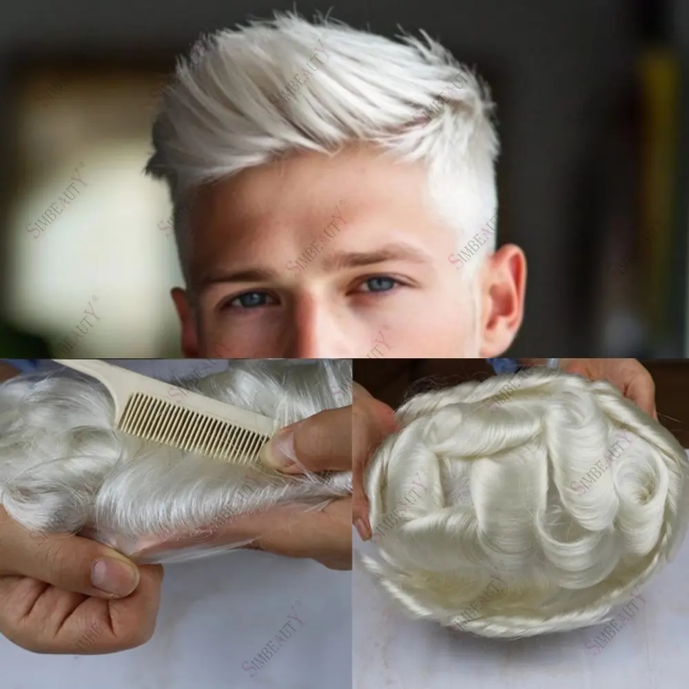 

Натуральная линия волос, мужской парик, тонкая кожа, мужские человеческие волосы, 0,06 мм, V-образная основа, естественный вид, мужская система капиллярных протезов, быстрая доставка