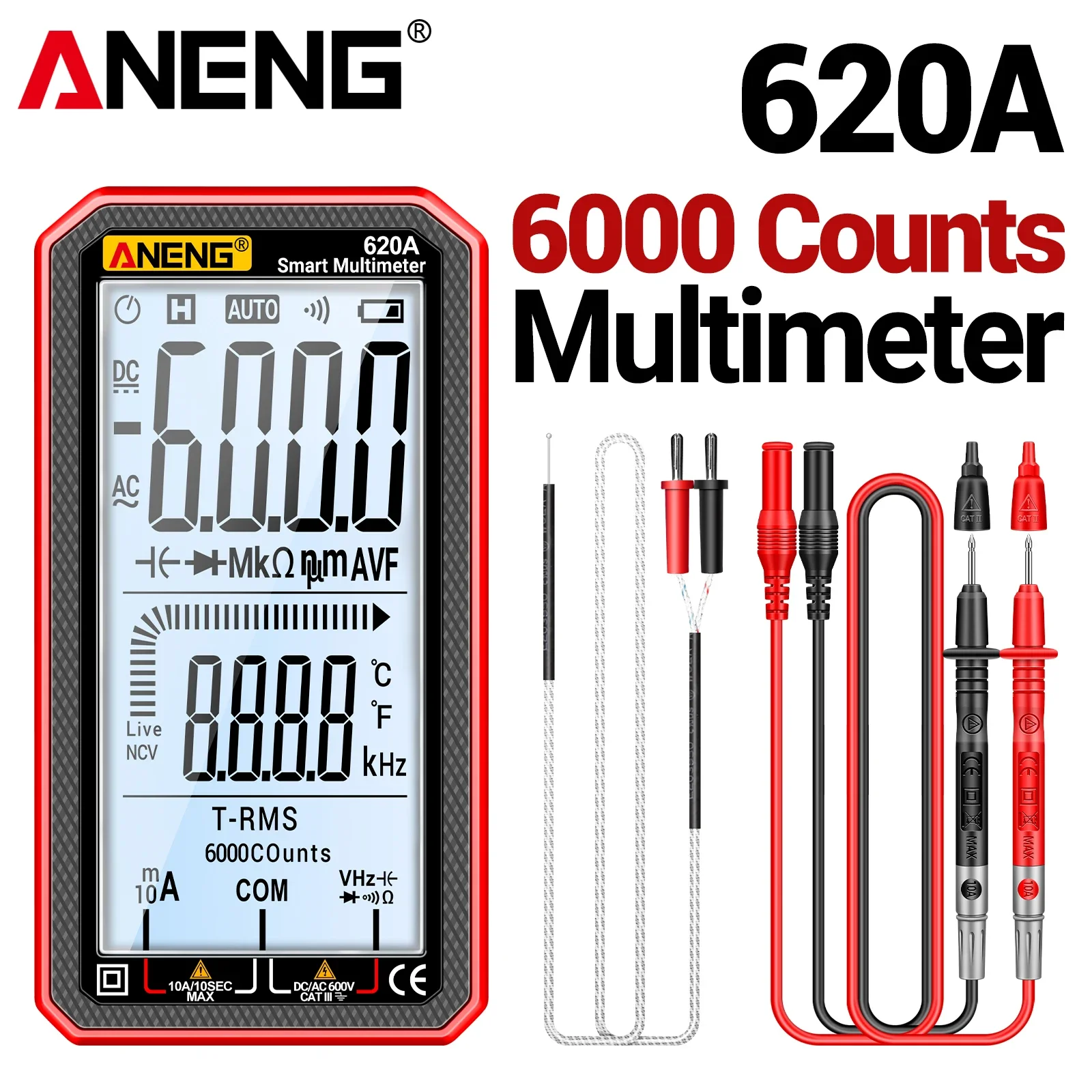 ANENG 620A Professional Level Digital Multimeter 6000 Counts 600V AC/DC Voltage 10A Current NCV Electrician Measuring Instrument