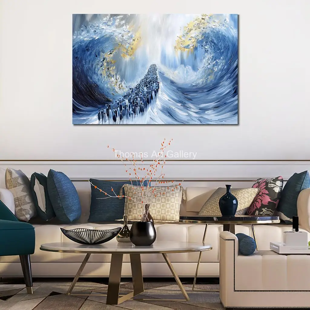 Judaica Canvas Print Wall Art Jerusalem Painting Parting of Red Sea Jewish Poster Abstract Picture Bathroom Kitchen Modern Decor