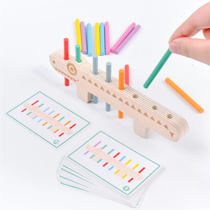 จระเข้ Montessori กีฬาการฝึกอบรมของเล่นเด็กการ์ดสี Matching Stick Building Blocks การศึกษาปริศนาเกม