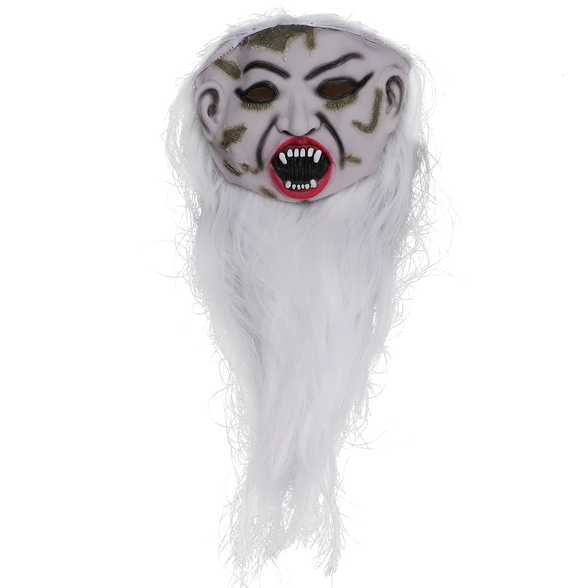 

Grimace Mask for Halloween Party Zombie Skin Masks Horror Ghost Latex Witch with Long White Hair Disfigured Face