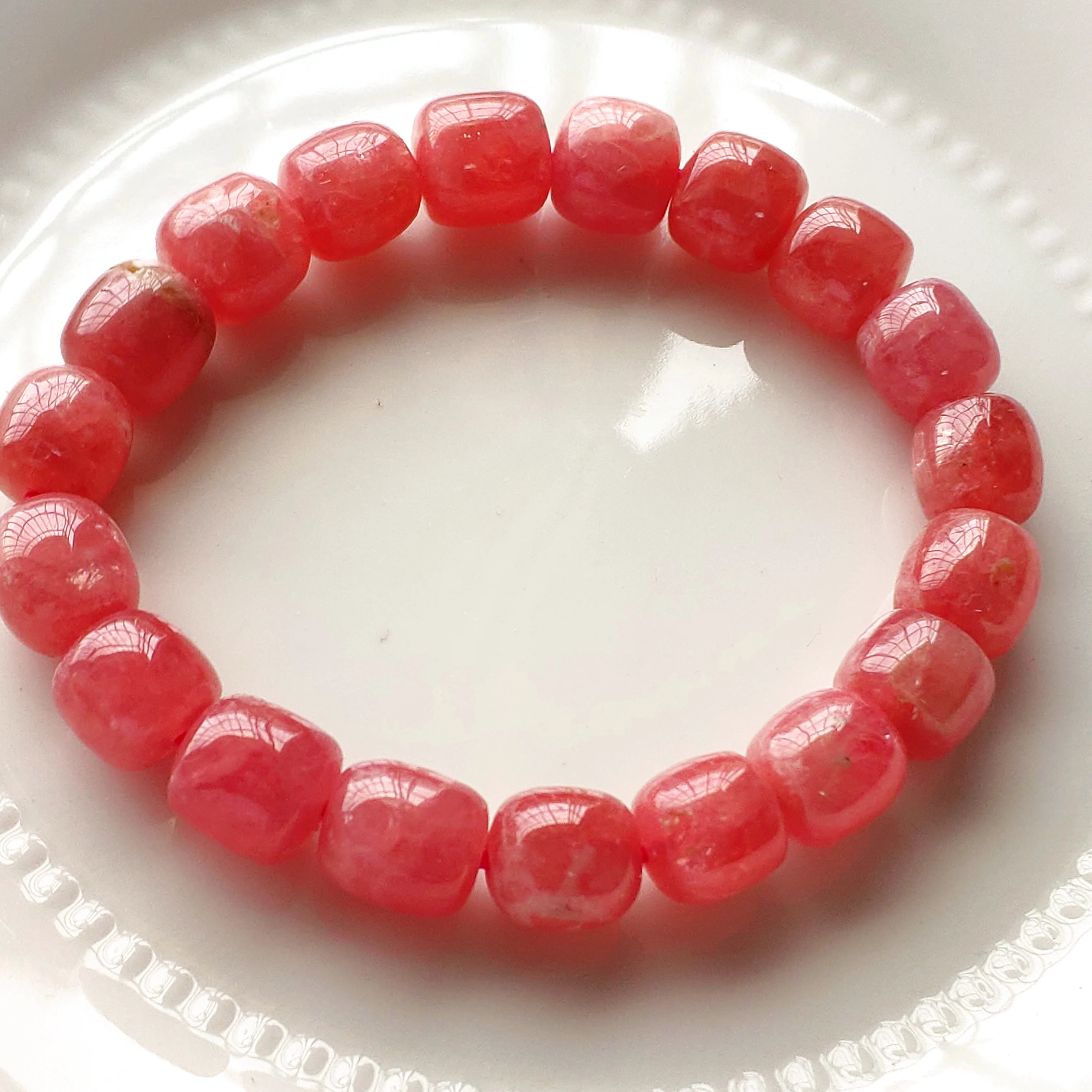 

Natural Rose Rhodochrosite Barrel Beads Bracelet 10x9MM Gemstone Women Rhodochrosite Jewelry AAAAA