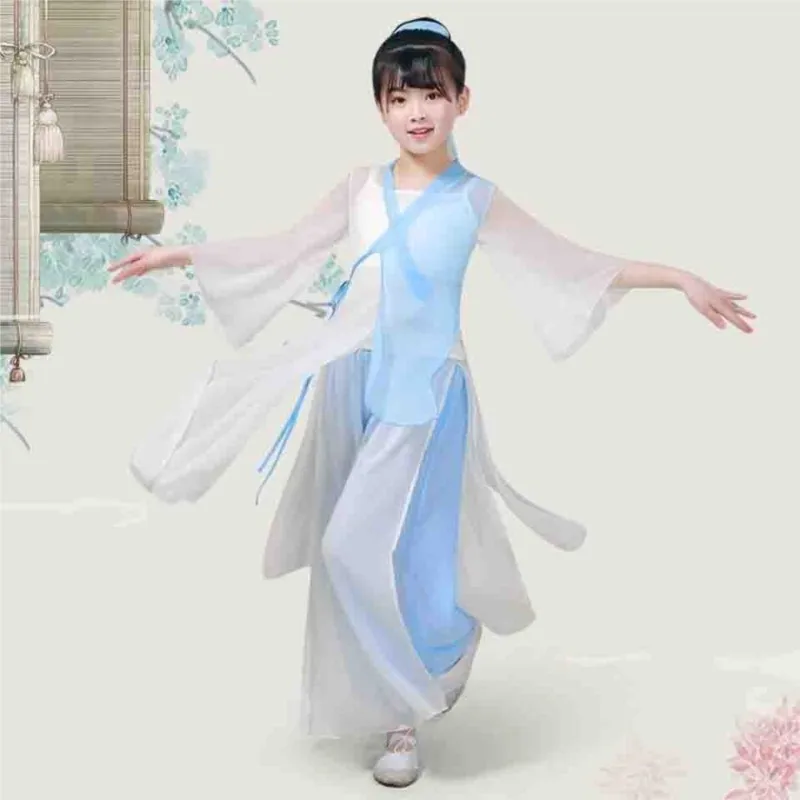 

Children's Classical Dance Practice Clothes Creative Solid Color Dancing Unifom Girls Chinese Dance Ancient Style Costumes LE020