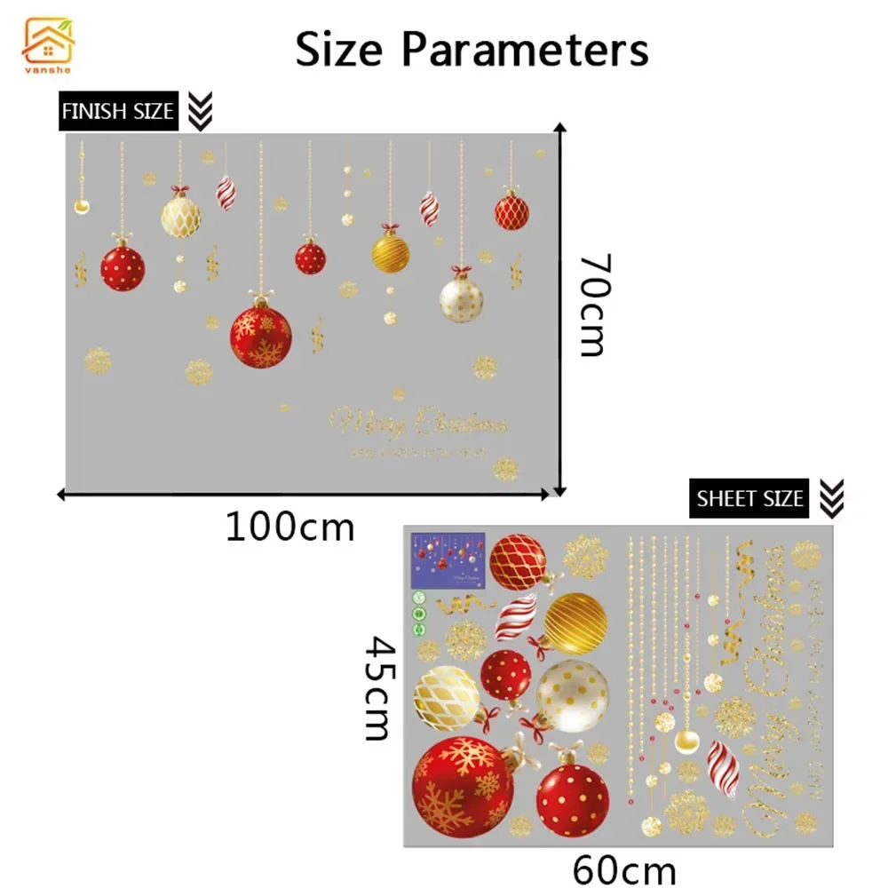 1pc Casement Sticker Wall Sticker Merry Christmas Ball Decal PVC Removable Waterproof For Shop Room Home Xmas Decoration