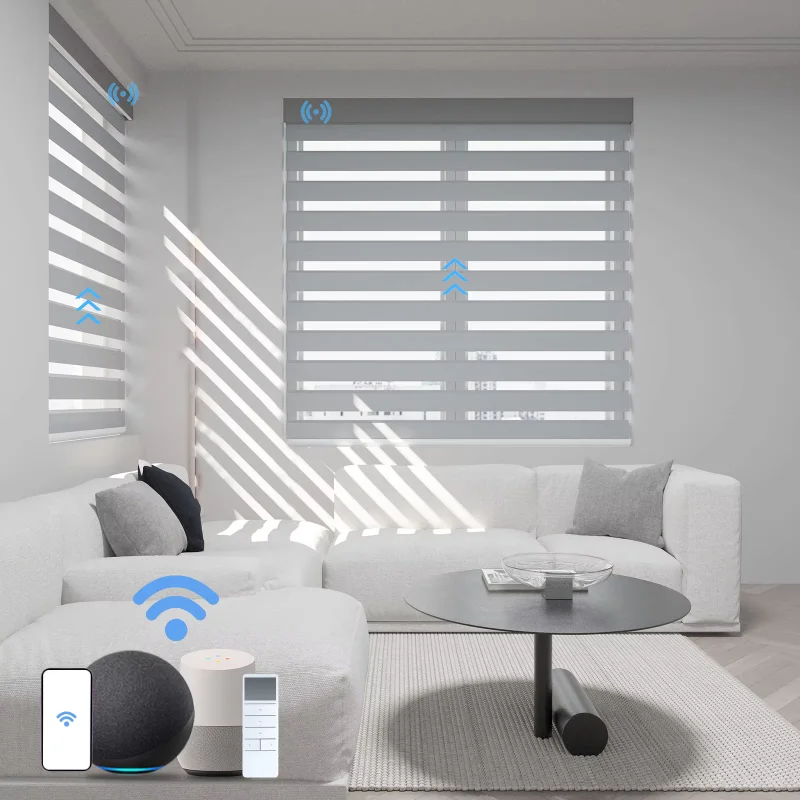 2026 Fashion Customizable Shades 100% Blackout Fabric Intelligent Connect Alexa TUYA Phone Motorized Zebra Blinds For Window