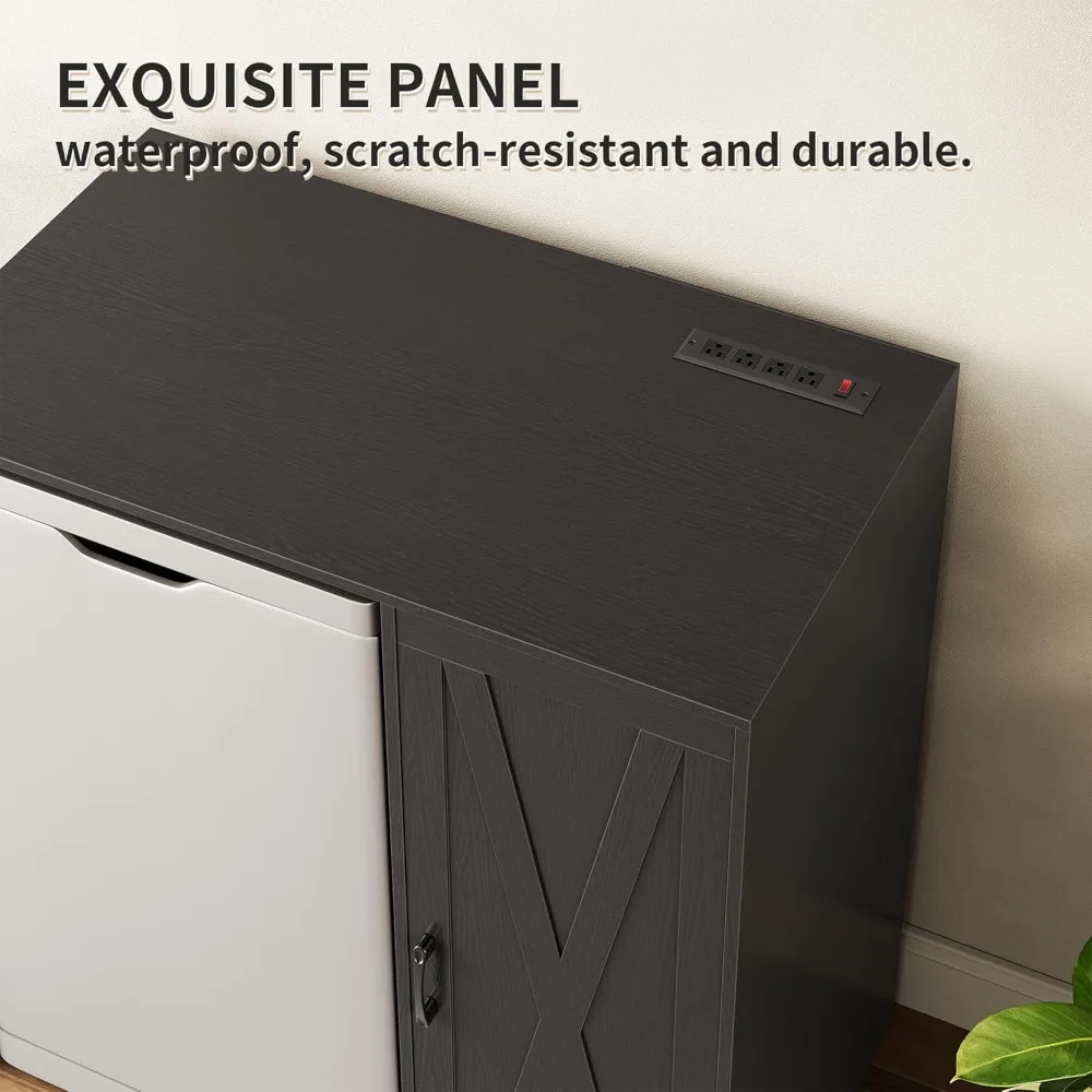 خزانة ثلاجة مع مساحة تخزين، خزانة بار القهوة مع مخرج طاقة، تناسب 24 ثلاجة نبيذ، منظم من 3 طبقات، حامل ثلاجة