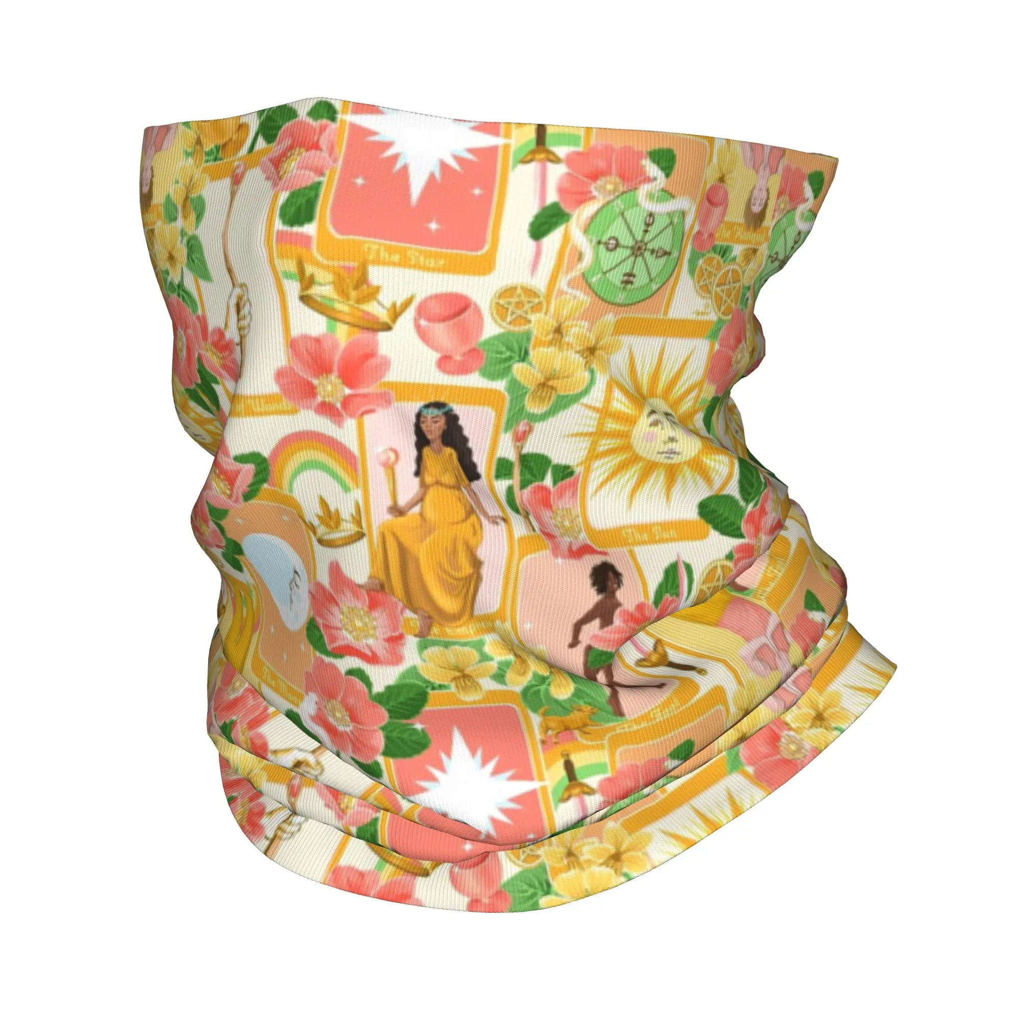 Tarot Cards and Wild Flowers pattern Bandana Neck Gaiter Printed Wrap Scarf Multifunction Headband Running Unisex Adult