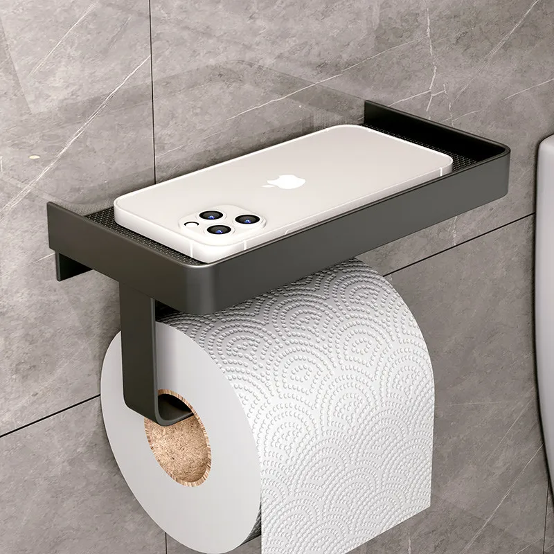 

Bathroom Roll Paper Holder 304 Stainless Steel Bath Mobile Phone Towel Toilet Tissue Rack Wall Mounted Nail Punched Corner Shelf