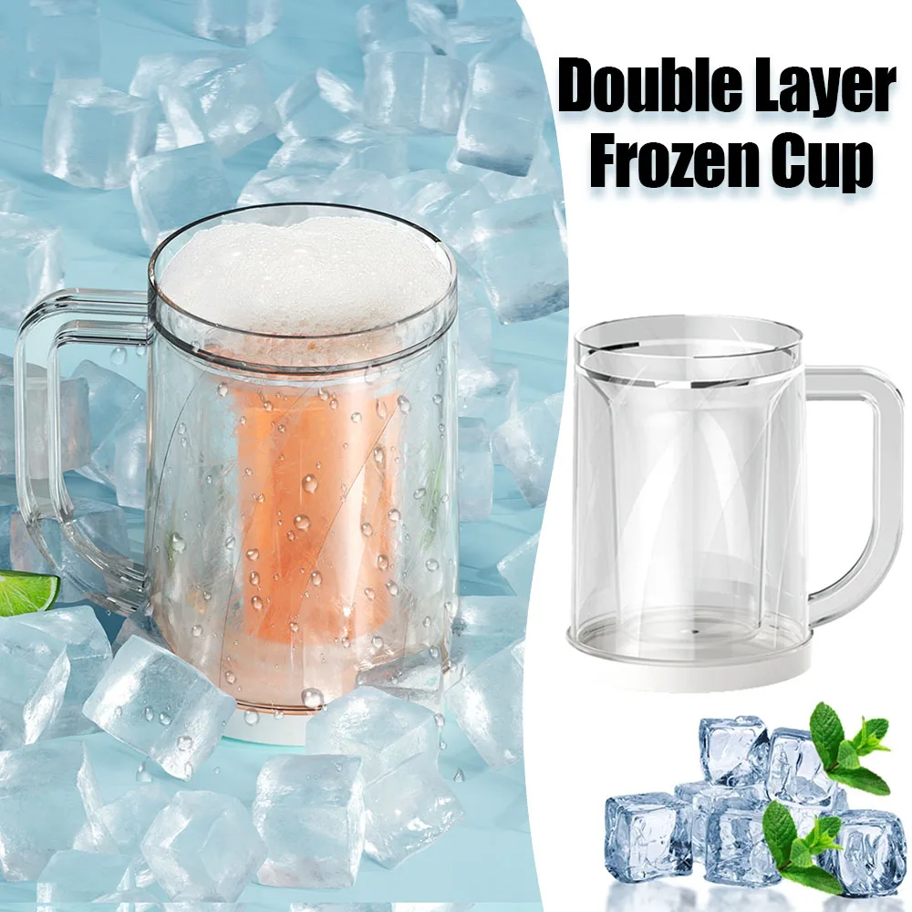 Double Layer Ice Cold Beer Glass Household Transparent  Drinking Cup Layer Liquid Refrigerator Ice mug  mug for Office Home