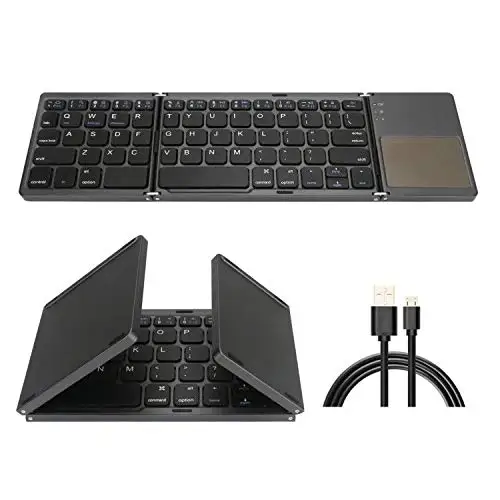 Tri-fold Slim Portable Wireless Bluetooth Keyboard Rechargeable Folding Keyboard with Touchpad