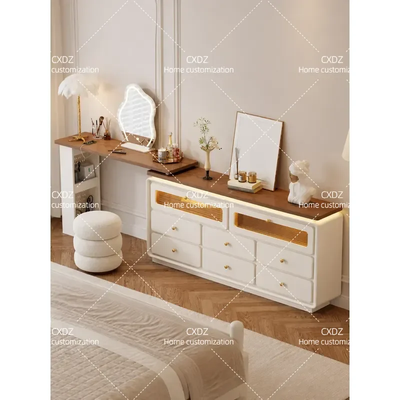 Ultra Thin L Shape Bedside Cabinet Dresser Integrated Table Board Modern Simple 8 Drawer Solid Wood Storage Unit for Small