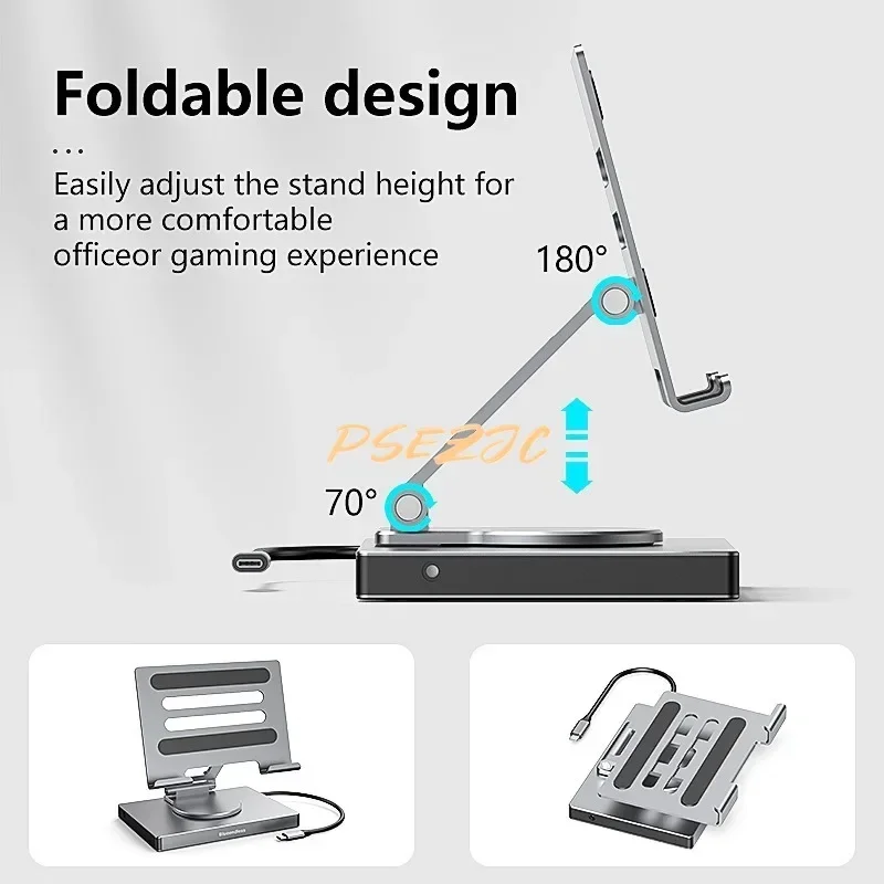 4K/60Hz Gigabit Ethernet-poort USB 3.0 Splitter Hub Converter Flat Panel Rotary Stand Type-c Docking Station