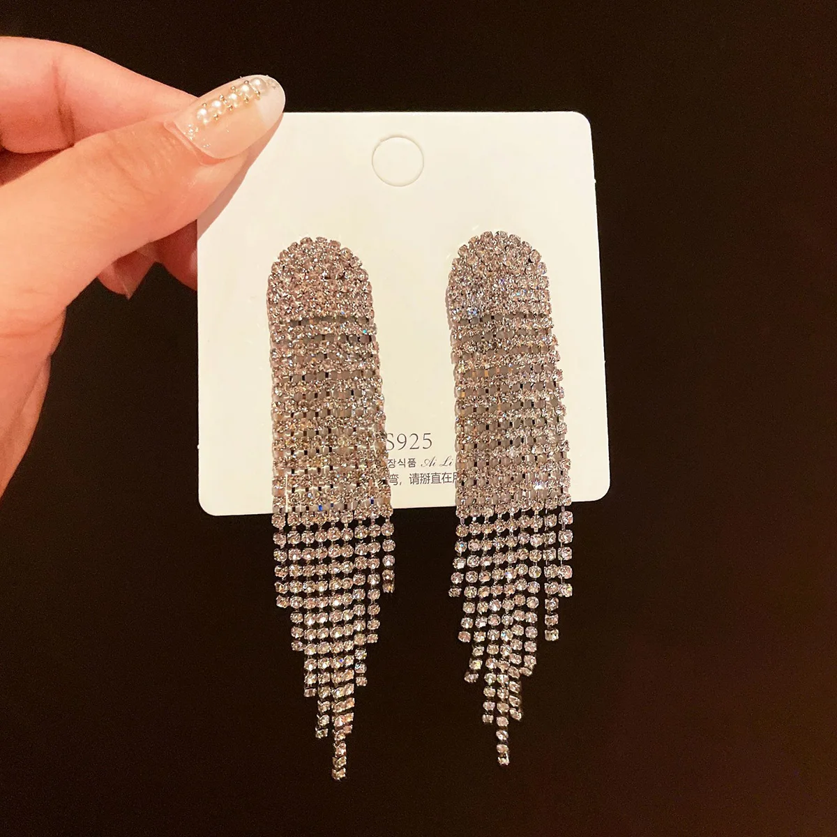 2PC FYUAN Women's Fashion Long Flow Su Pendant Earrings Gold and Silver Water Diamond Hanging Earrings Wedding Party Jewelry-233 image 3