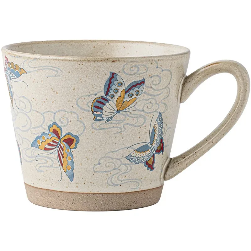 

PYH butterfly high-end sense mug coarse pottery coffee cup creative latte cup beautiful cup souvenir