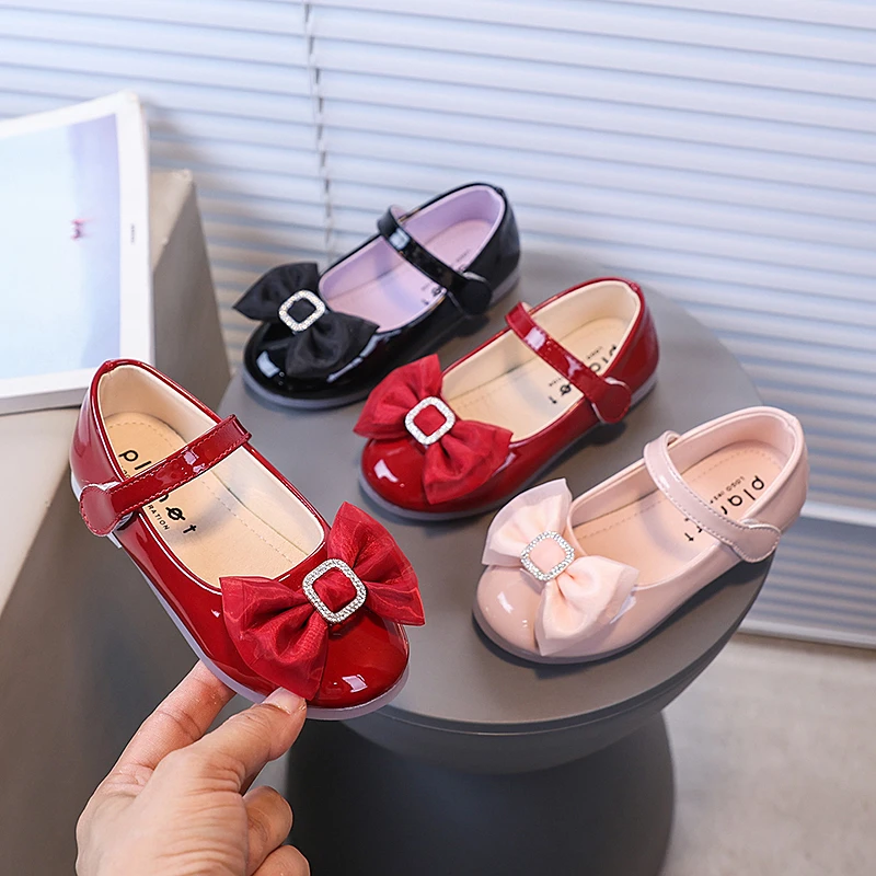 

Детские туфли 2026: Новинка! Корейский стиль, с бантом, универсальные, однотонные, из кожи, весна-осень, размеры 22-31