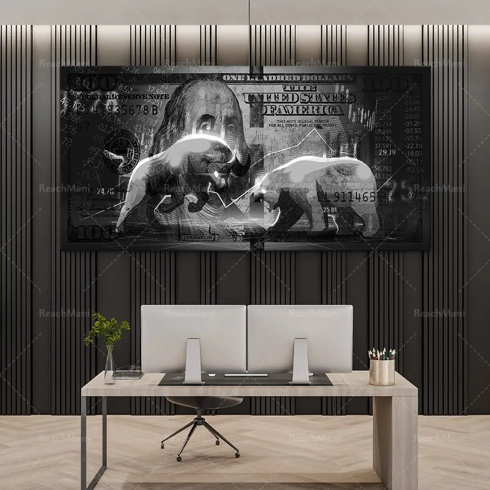 Stock Market Bull and Bear Wall Art Poster  Ideal Gift for Investors and Traders Office Wall Street Decor