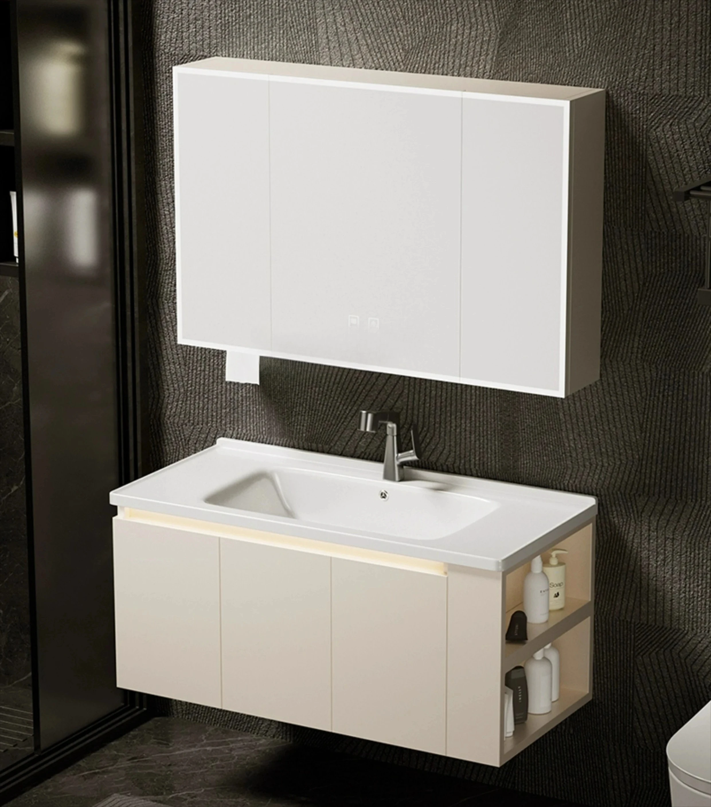 

Шкаф для ванной комнаты кремового цвета, комбинированный шкаф для умывальника, встроенный умывальник