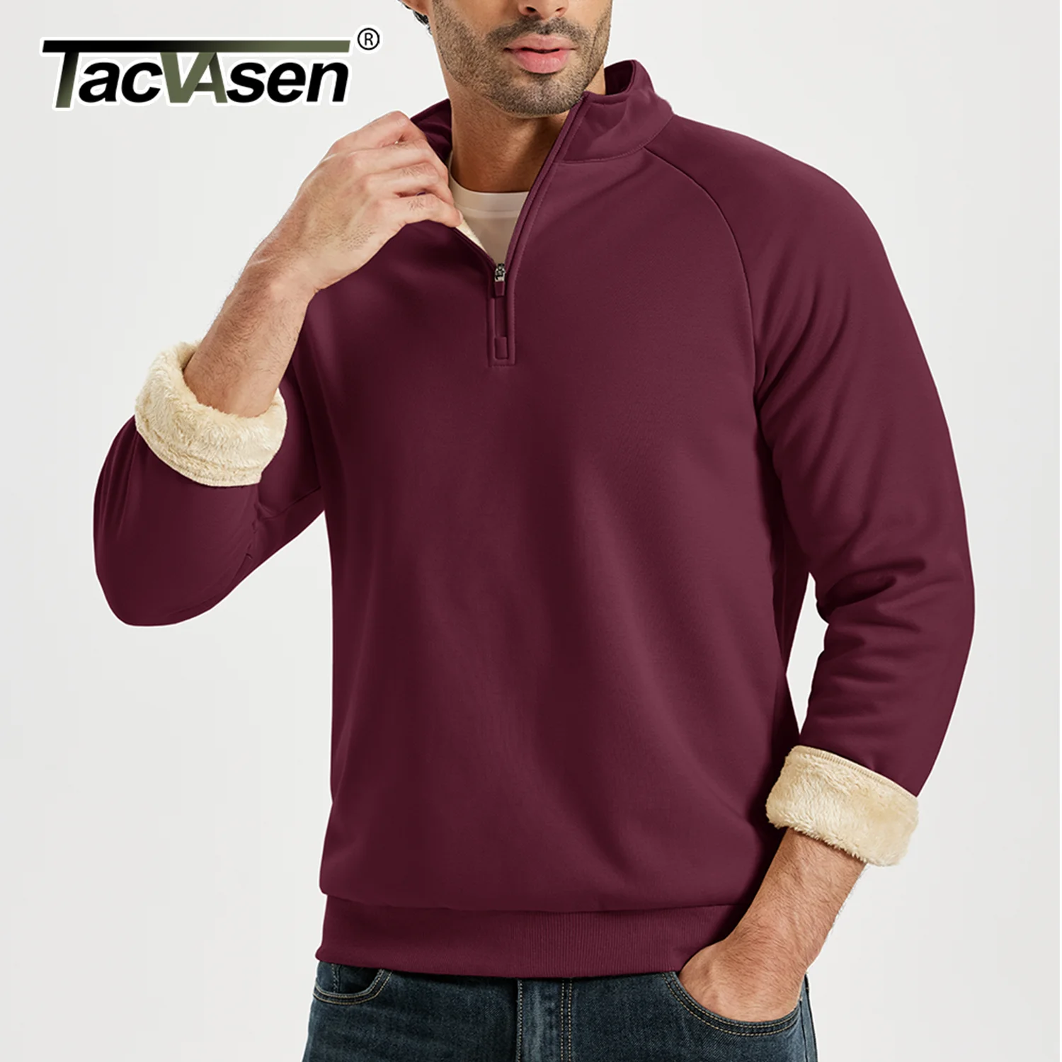 TACVASEN Heavyweight Quarter Zip Pullover Mens Winter Sherpa Lined Athletic Warm Sweatshirt Casual 1/4 Zip Golf Fleece Sweater