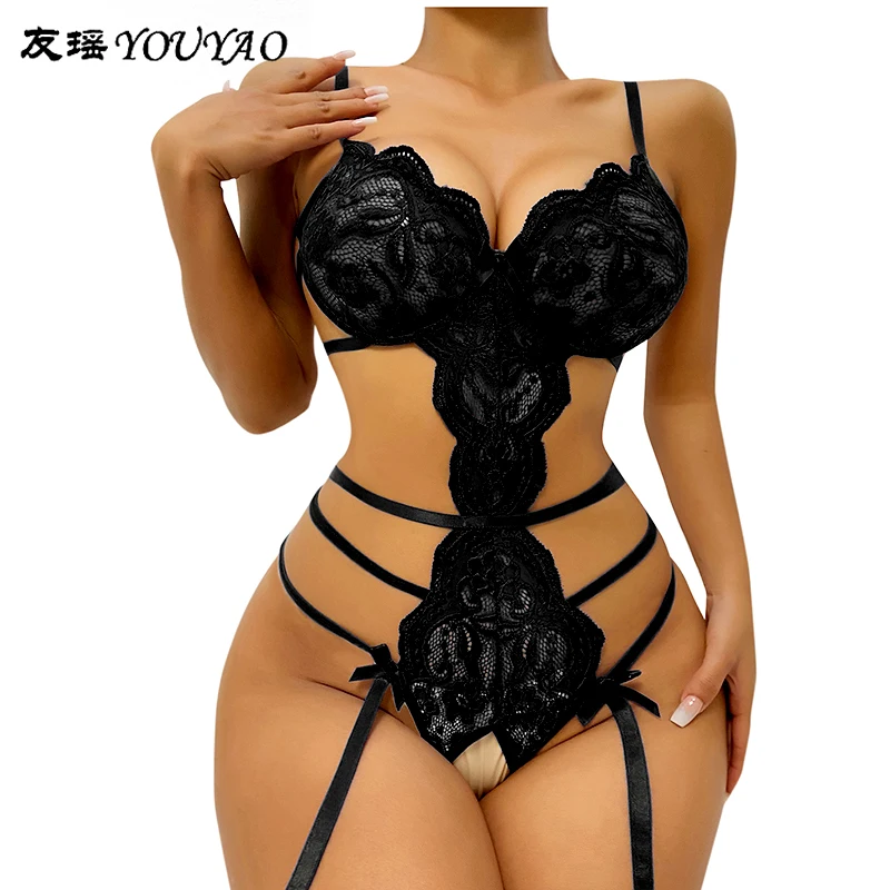 YOUYAO-Fashion Women One-Piece Suit Sexy Underwear Lace Strap Type Free Open File Passion A Multi-Tone Love MiNi Panties