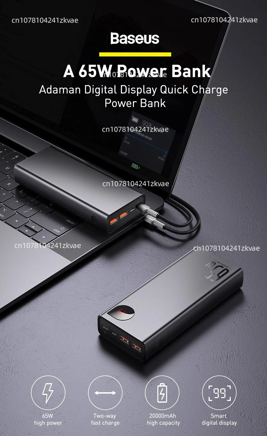 65W Power Bank 30000mAh Quick Charge FCP SCP Powerbank Portable External Charger For Smartphone Laptop Tablet