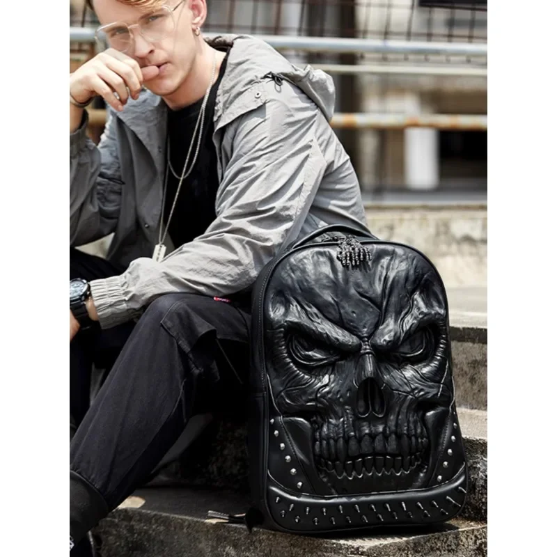 

Backpack men's European and American fashion trend brand large-capacity computer backpack personalized skull middle