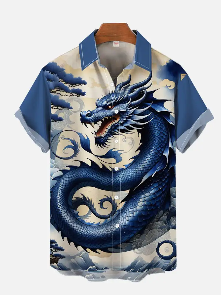 

2025 Fashion Ukiyo-E Tropical Floral and Japanese Samurai Printing turndown Collar Hawaiian Short Sleeve Shirt casual shirts
