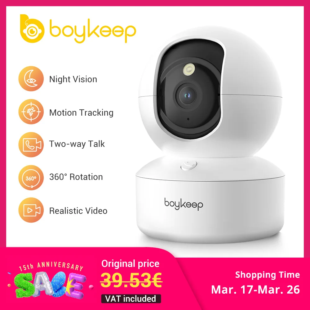 BoyKeep 3MP 5G/2.4GHz WiFi Indoor Home Security IP Smart Pet Dog Camera Automatic Tracking 24/7 Video Surveillance Camera