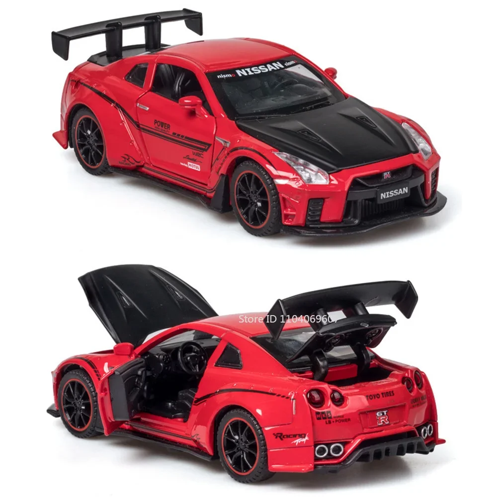1:32 Scale Alloy Diecast GTR R35 Model Car Toys 4 Doors Opened Pull Back Home Decoration Racing Vehicles for Kid Gift Collection