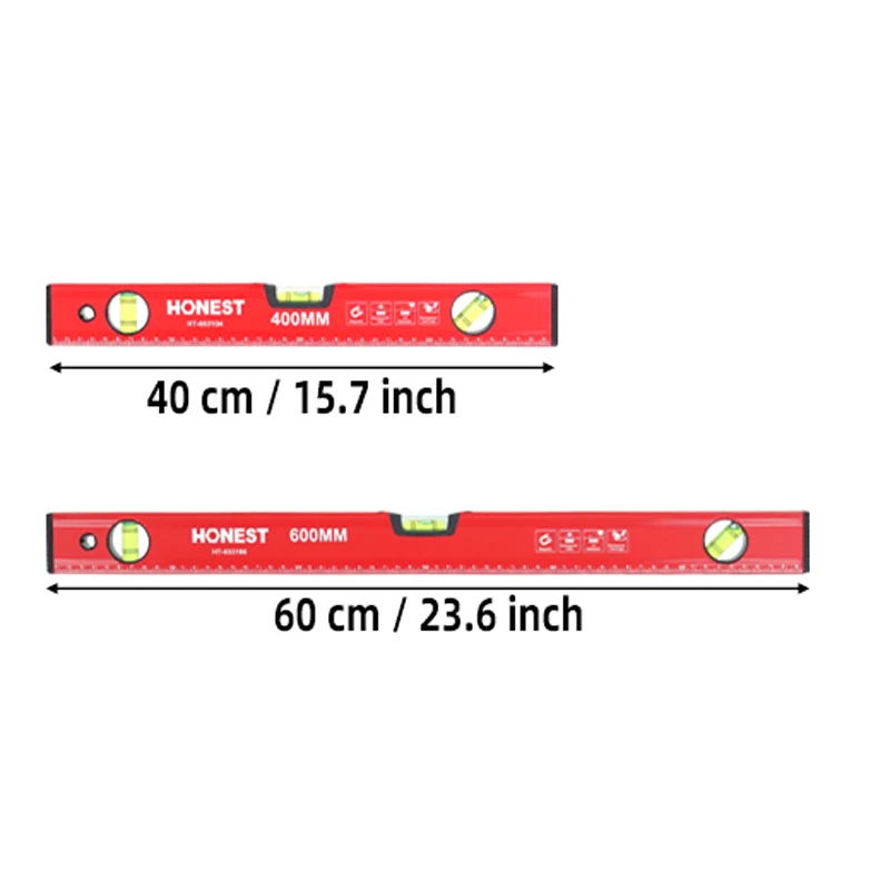 HONEST 40cm/60cm Nível de espírito Liga de alumínio Nível magnético 45 ° /90 ° /180 °   Régua de bolhas com tampas de extremidade com absorção de choque
