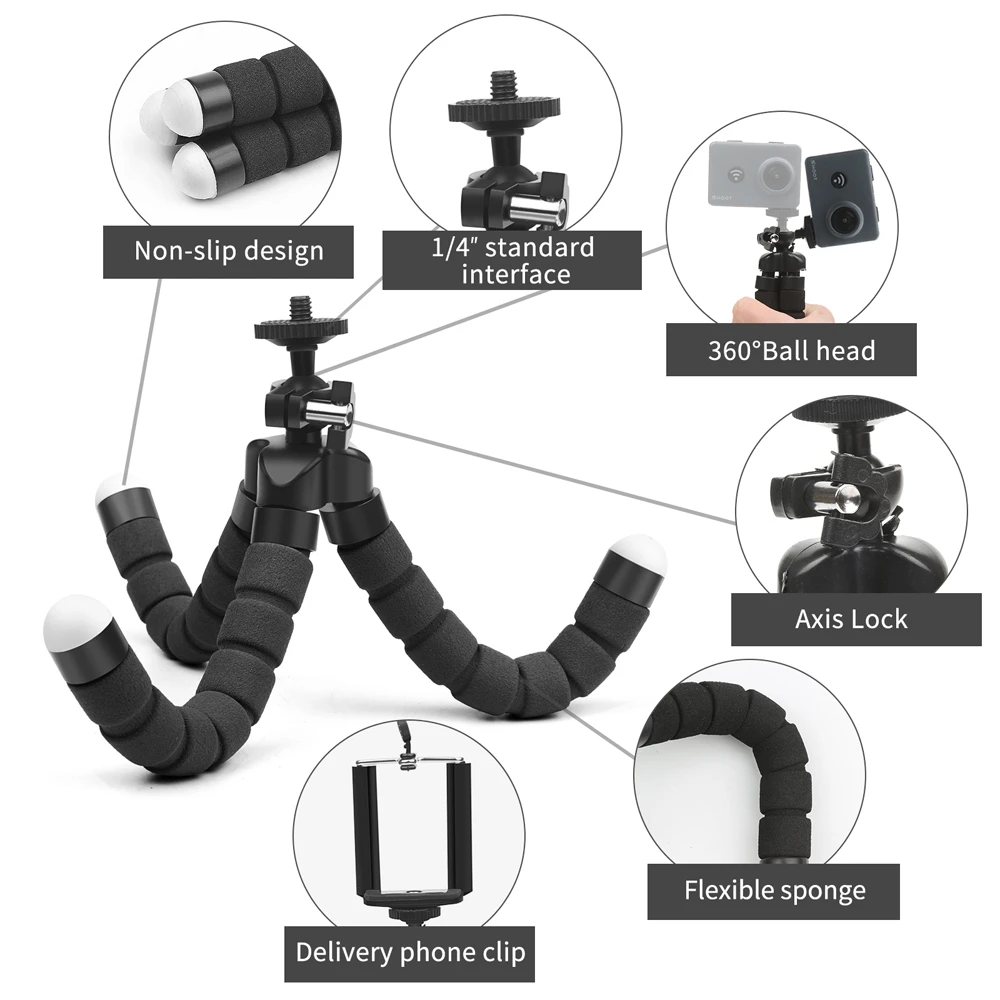 Portable Tripod Universal Lazy Phone Bracket Flexible Feet Octopus Stand Tripod 360 Degree Rotatable Phone Bracket Tripod