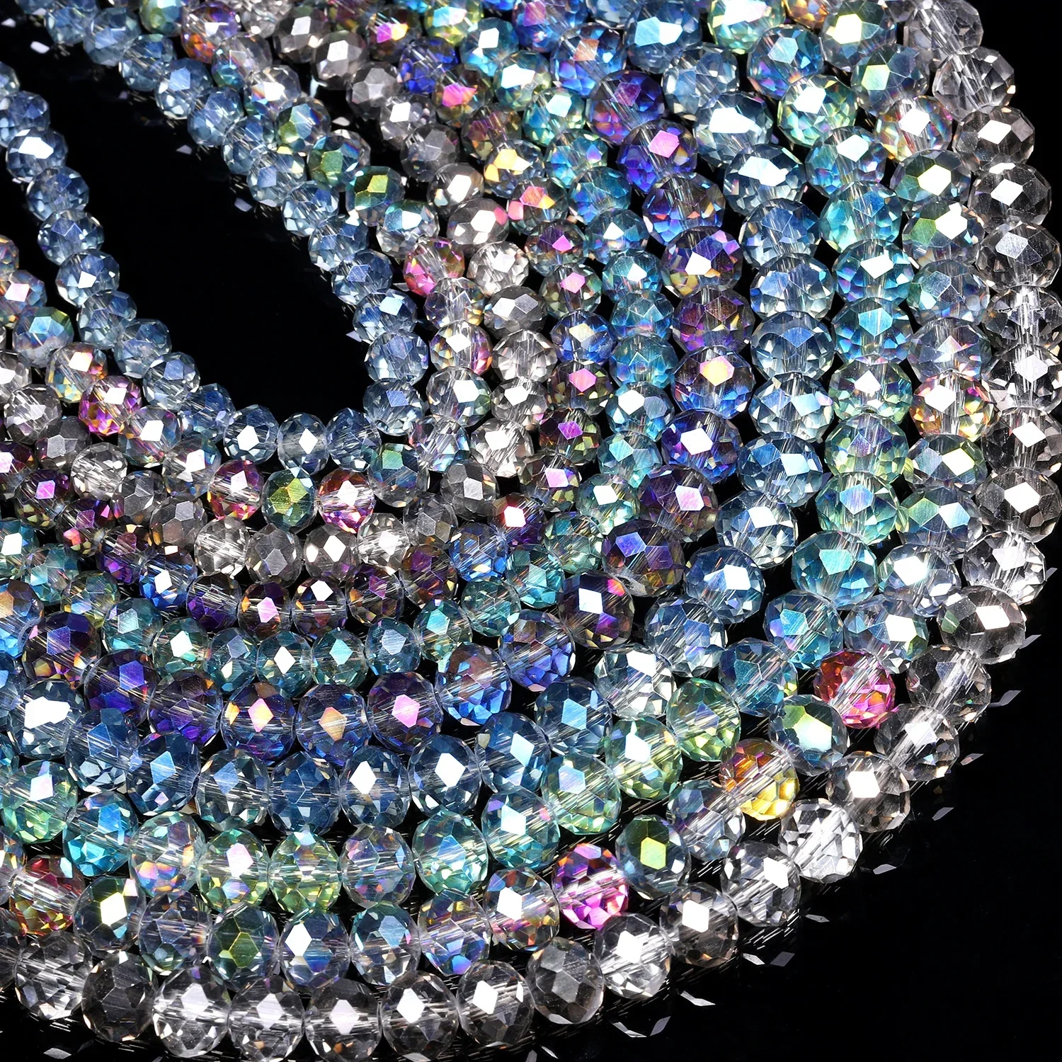 2D Flat - 5 Strands/Lot 6/8Mm Multi Colors AB Translucence Cutting Faceted Shiny Austrian Crystal Beads,