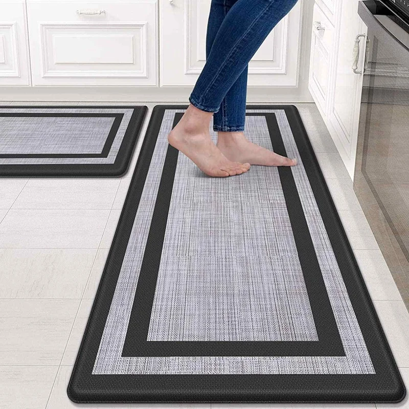 Anti-Fatigue And Anti-Skid Mats For Kitchen Floor Mats, Household Oil-Proof And Floor-Free Durable Black