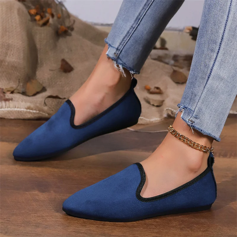 2024 Fashion Slip on Loafers Breathable Stretch Ballet Shallow Flats Women Soft Bottom Pointed Toe Boat Shoes Plus Size 43