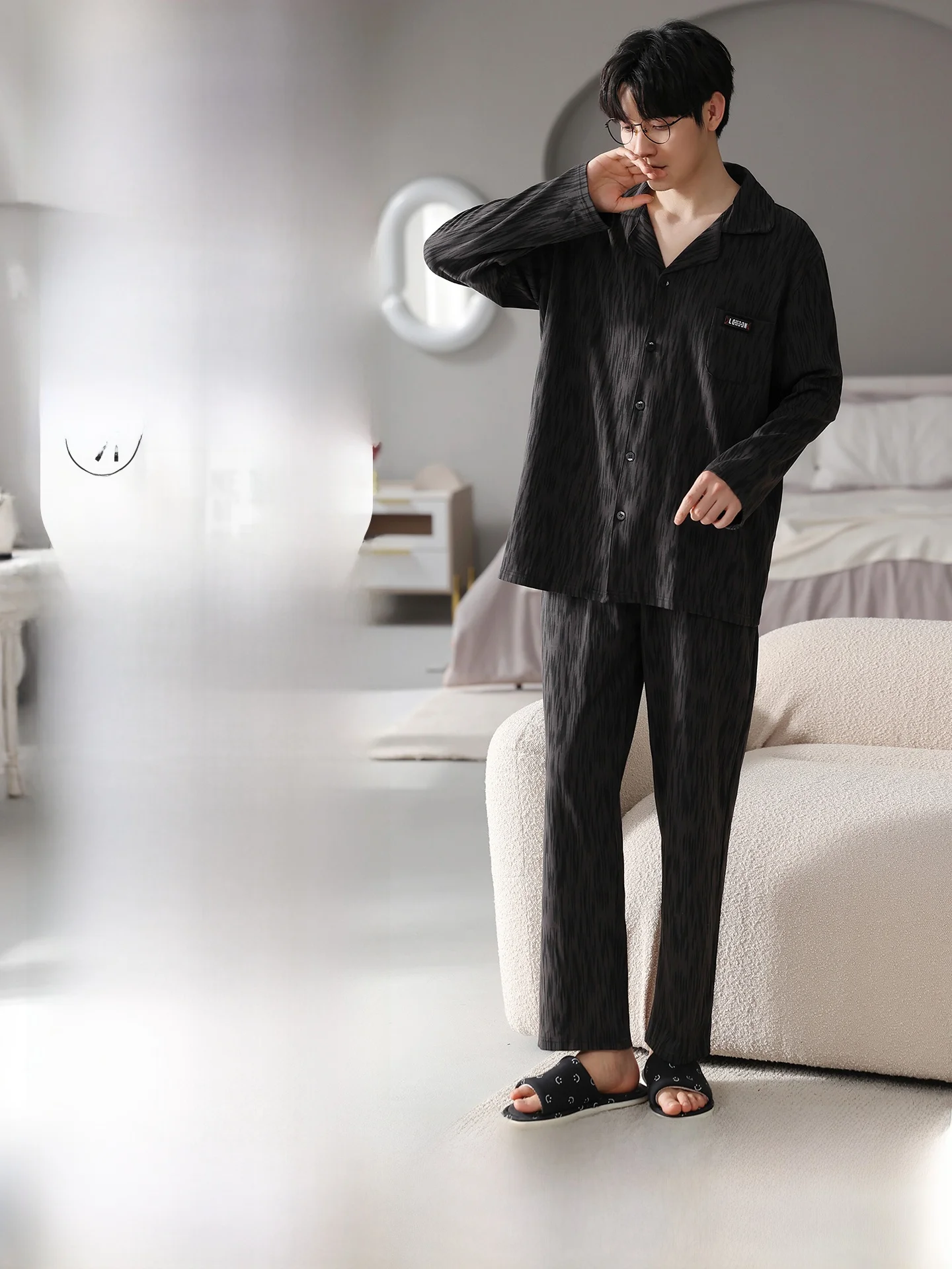 Pure Cotton Long Sleeve Men's Sleepwear Set Catman Spring Autumn New Style Outwear Comfortable Home Clothes Soft Breathable