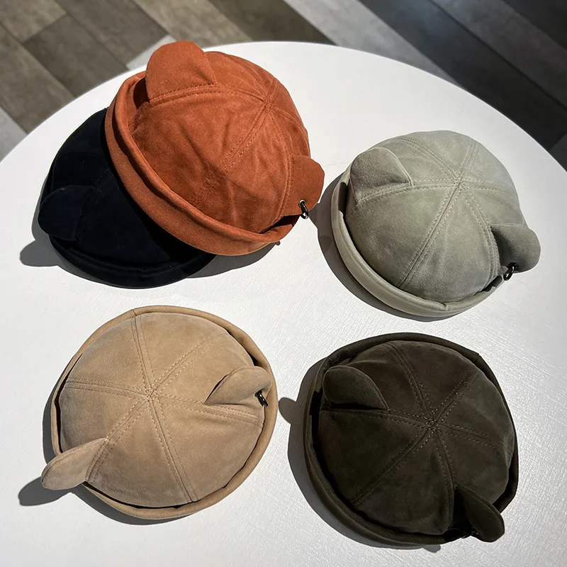 Unisex Cat Ear Cute Dome Caps Men Women Melon Beanie Htas Solid Color Autumn Winter Hip Hop Hat Fashion Korean Version Melon Cap
