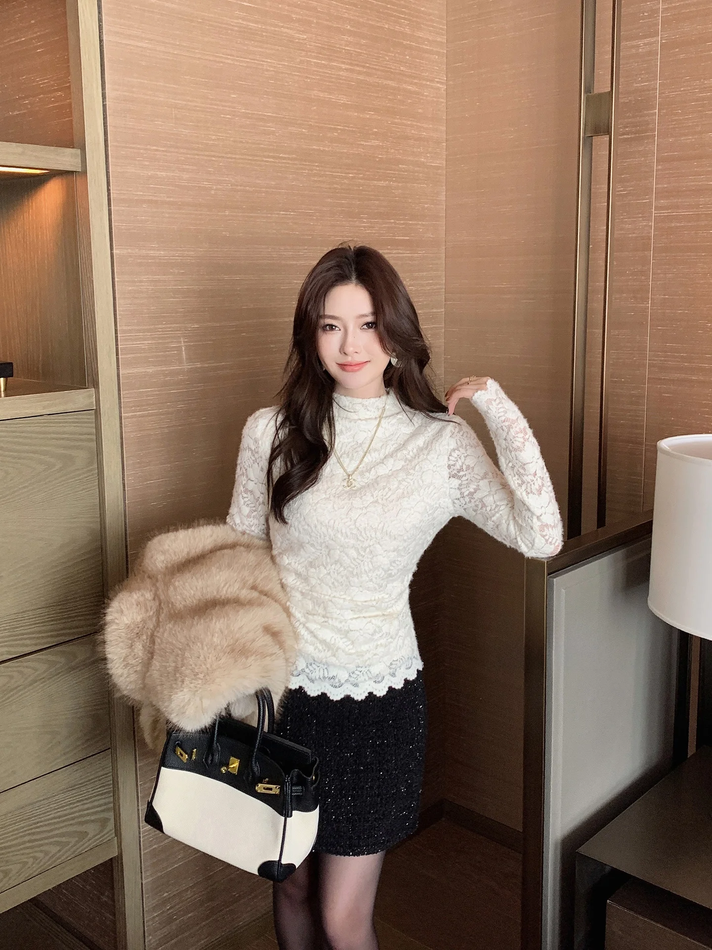 

MsDaoge Lace Base irt Women's Slim Fit High Collar Thiened Winter Inner Wear Outerwear ible Breathable Nylon Fiber