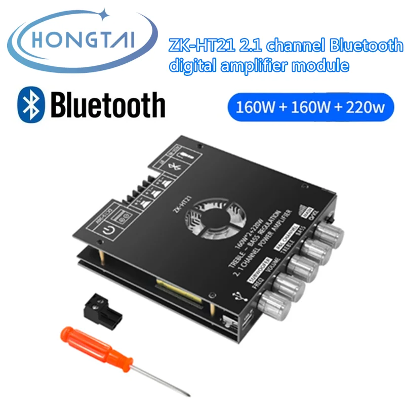 

ZK-HT21 2.1 Channel Bluetooth Amplifier Board 160Wx2+220W HiFi Subwoofer TDA7498E Stereo Amplifier Board AUX/USB Input DC15-36V