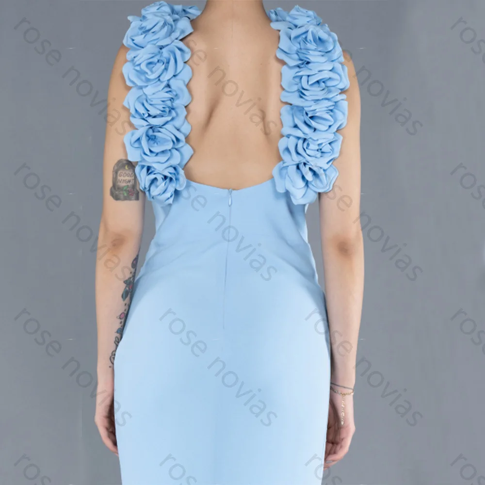 فساتين سهرة كلاسيكية عالية الجودة جيرسي لفتحة رسن بطول الأرض فستان حفلة موسيقية زهور ثلاثية الأبعاد فيستدوس دي فييستا مخصص #4