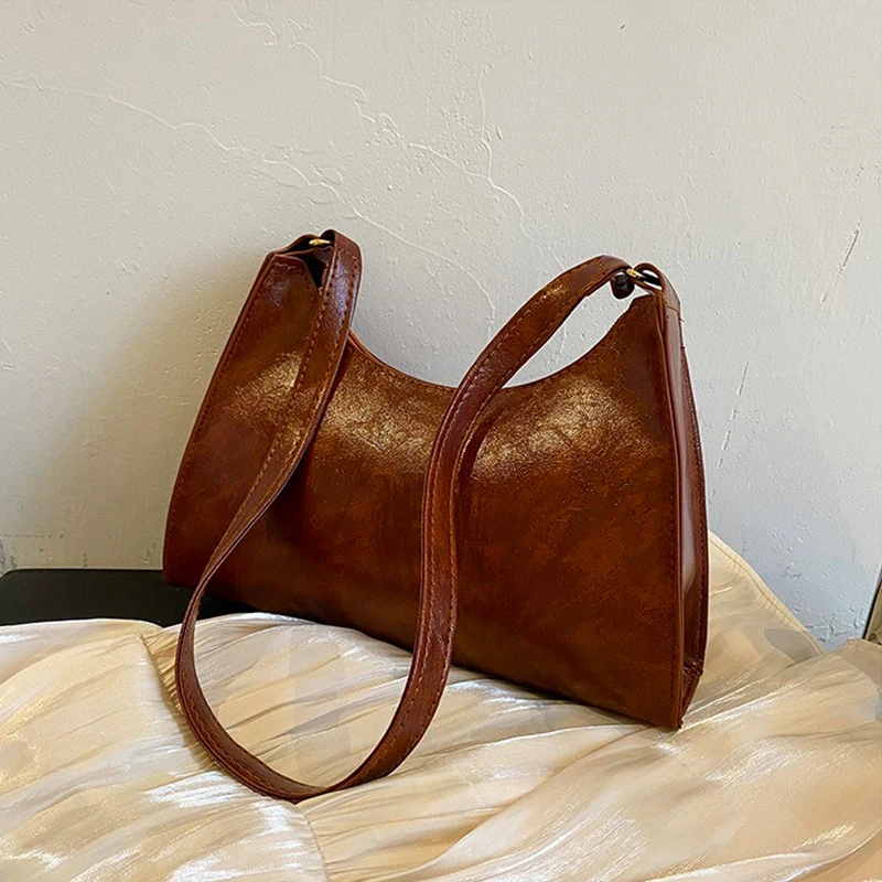 Bolso de hombro informal Retro para mujer, bolso cruzado de moda, bolso de mano de cuero de Color sólido