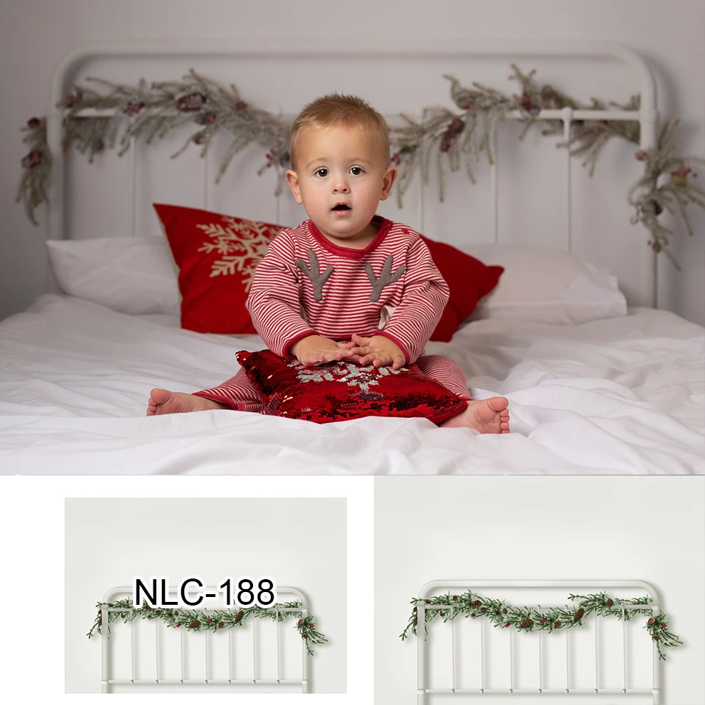 Christmas HeadBoard Photography Backdrop Baby Portrait Photographic Wreath Bed Wooden Wall Decor Family Kids Photo Studio