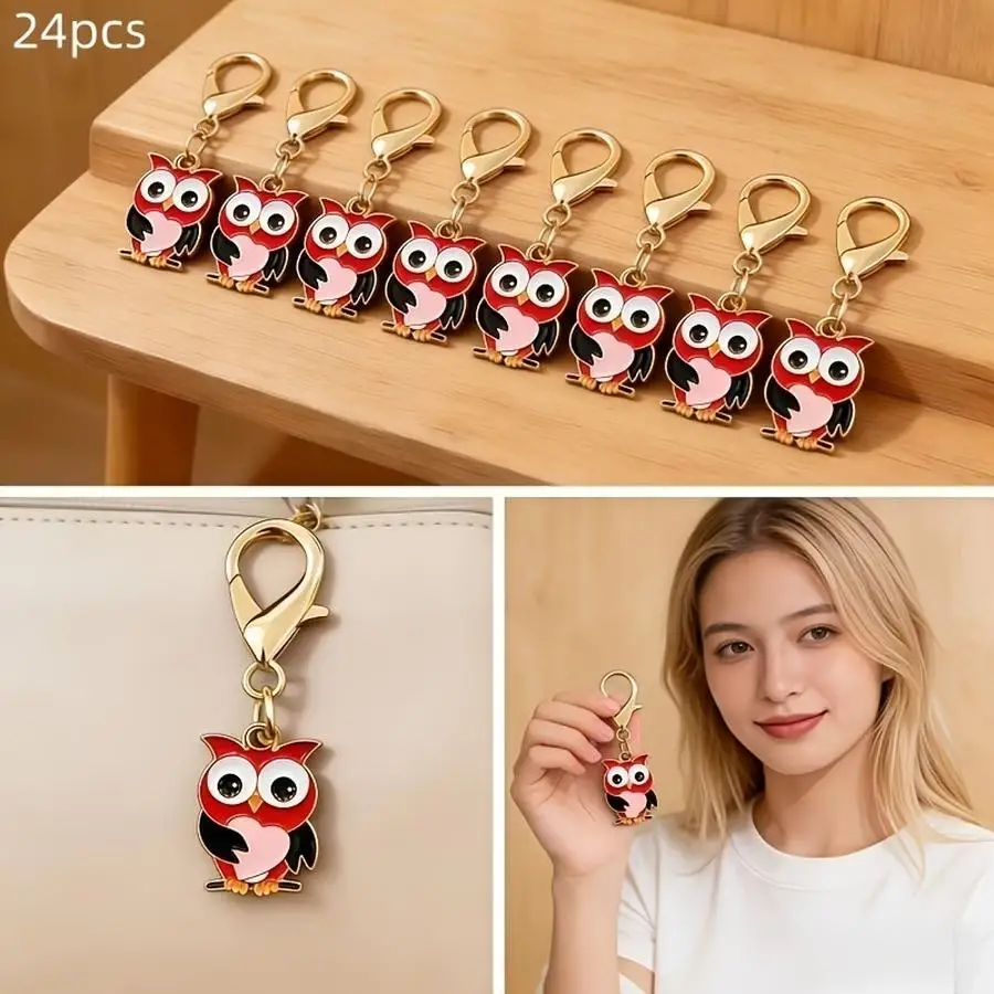 1/5/10/20/50/100pcs Kawaii Owl Keychain Set - Red And Owl, Expressive Eyes, Durable Zinc Alloy, Perfect for Birthday, Christmas,