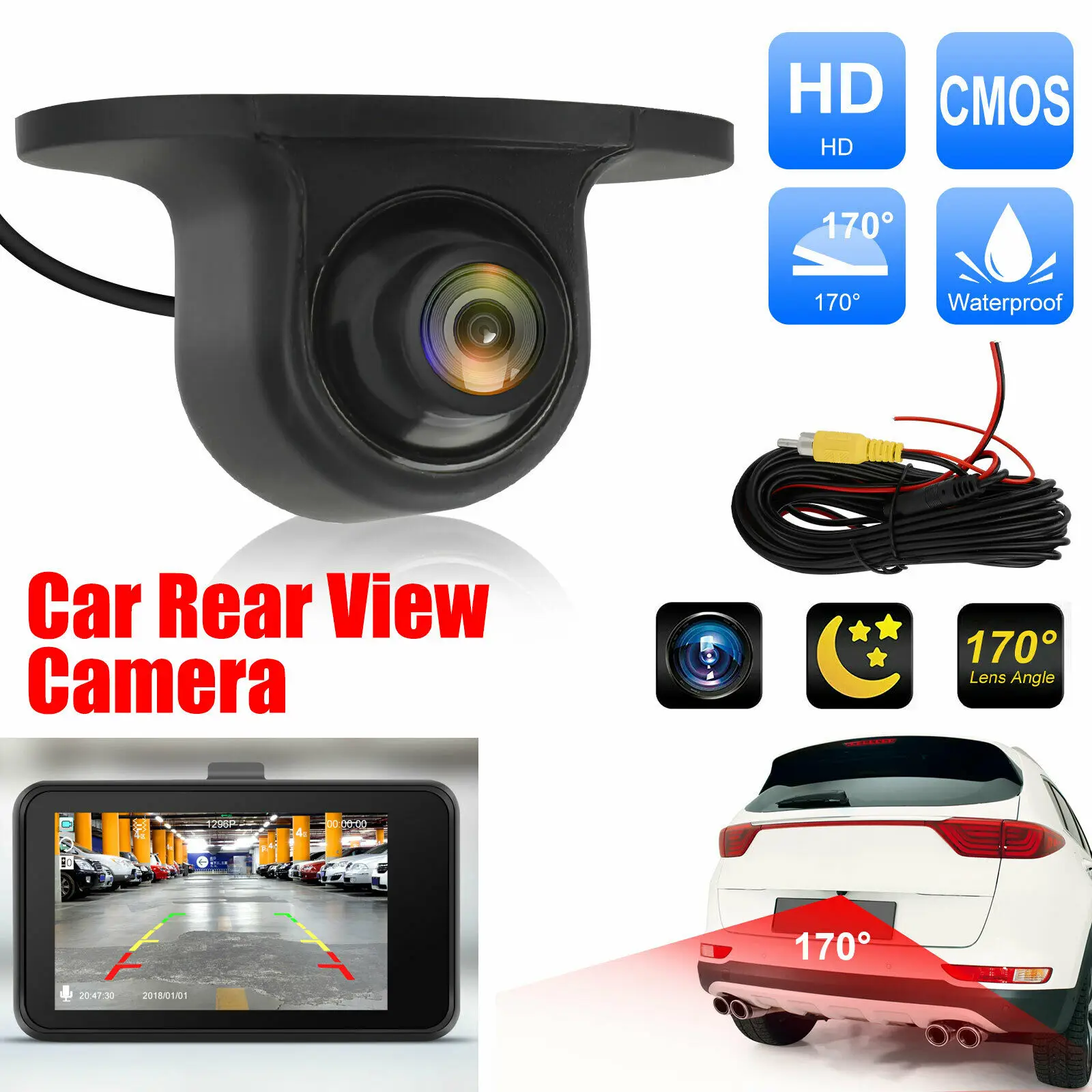 

170° CMOS Car Rear Front Side View Backup Camera Reverse Waterproof Night Vision Blind Spot Camera Parking Aid