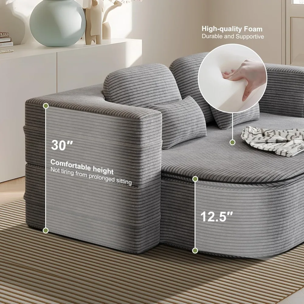 75'' Convertible Folding Sofa Bed, Memory Foam Couch, Corduroy Couch Love Seat Sleeper Bed, 2-In-1 Foldable Curved Sleeper Sofa
