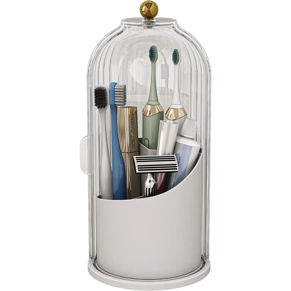 

Dustproof Toothbrush Holders with Cover, Rotating Electric Toothbrush and Toothpaste Holder for Bathroom Countertop, 3 Slots